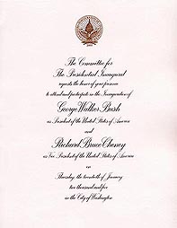 Click Here for Larger View of Inaugural Invitation